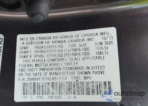 2014 Honda Cr-V Lx from USA, damaged, VIN 2HKRM3H3XEH513357